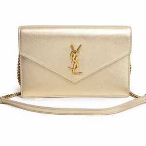 Yves Saint Laurent Metallic Calfskin Envelope clutch w/ chain